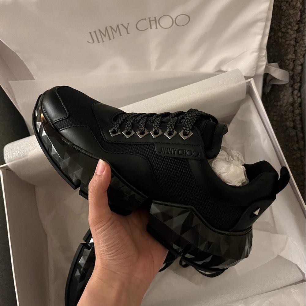 New Jimmy Choo Black Diamond Trainer Sneakers 39 Leather and Mesh unisex women 9